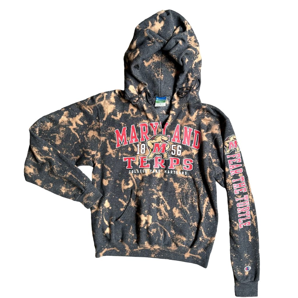 Champion University Of Maryland Terps Bleached Hoodie S Turtle Fleece Spellout